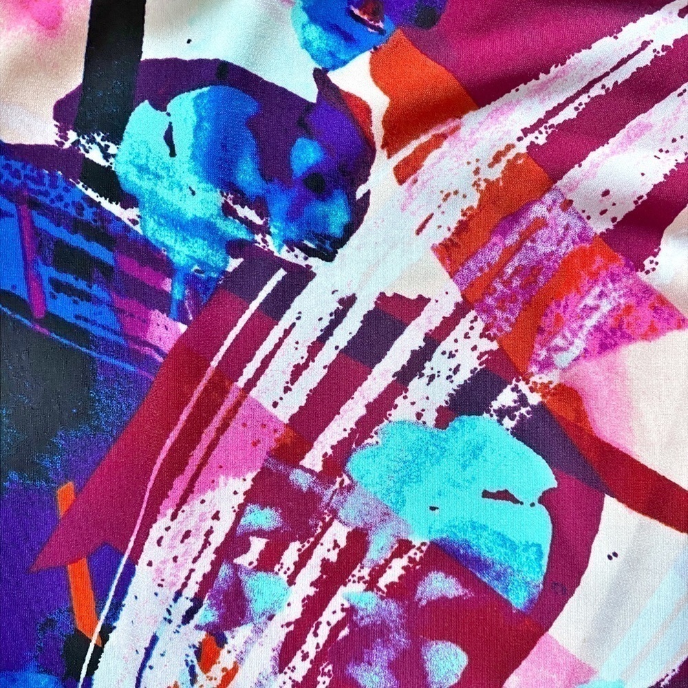 LONDON TIMES MULTICOLOR PAINT SPLASH FASHION FAUX WRAP MIDI DRESS - Picture 13 of 14